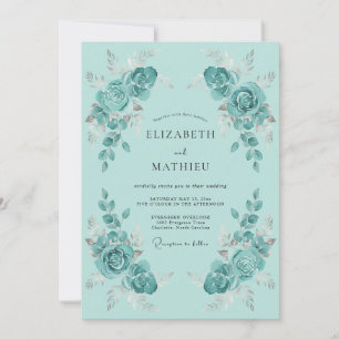 Turquoise Luminous Floral Wedding Invitation