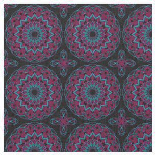 Turquoise-Magenta on Black Kaleidoheart Fabric