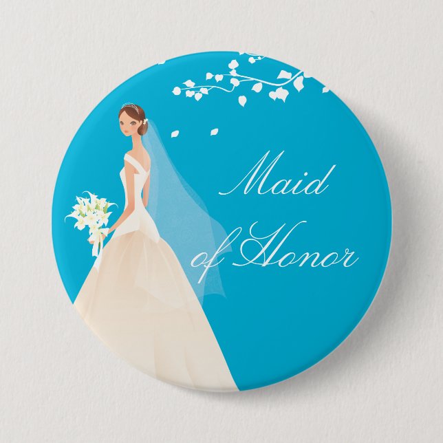 Turquoise Maid of Honour Bridal Party  Button (Front)