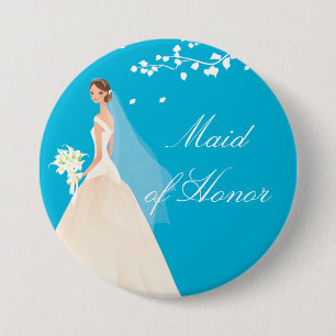 Turquoise Maid of Honour Bridal Party  Button