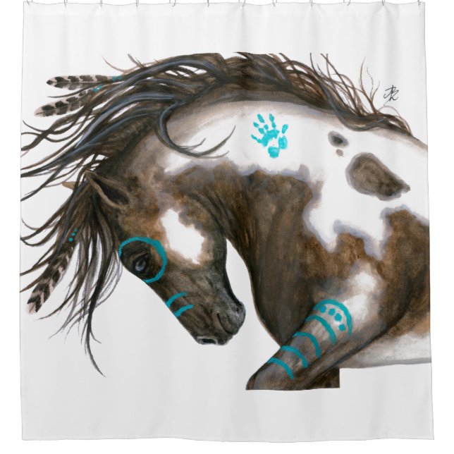 Turquoise Majesti Pinto Horse by Bihrle Shower Curtain (Front)