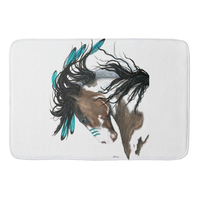 Turquoise Majestic Pinto Horse by Bihrle Bath Mat (Front)