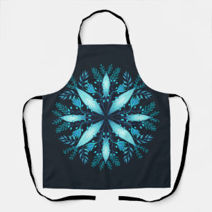 Turquoise Mandala - Blue Winter Snowflake Flower Apron