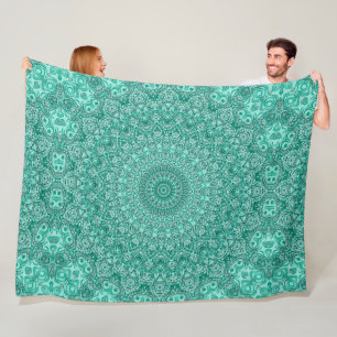 Turquoise Mandala Kaleidoscope Medallion Flower Fleece Blanket