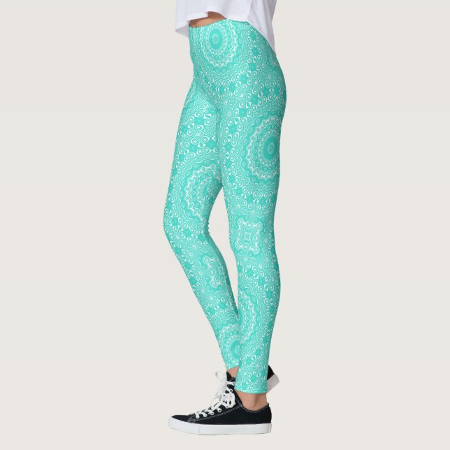 Turquoise Mandala Pattern Leggings (Left)