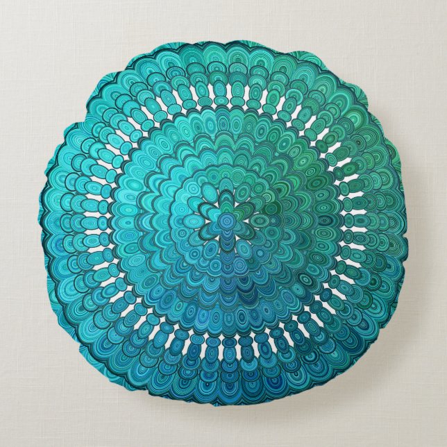 Turquoise Mandala Round Cushion (Front)