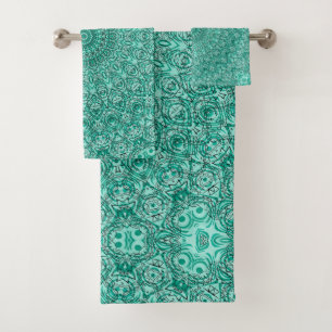 Turquoise Mandala with Intricate Symmetry Bath Towel Set