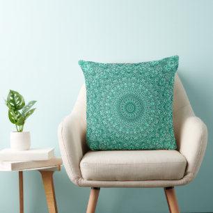 Turquoise Mandala with Intricate Symmetry Cushion