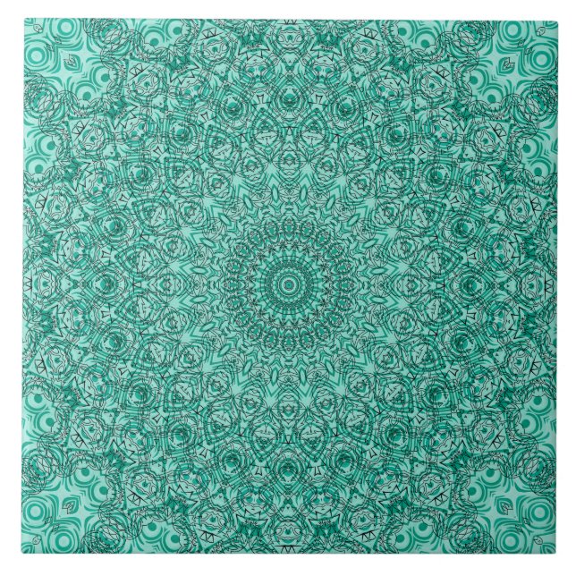 Turquoise Mandala with Intricate Symmetry Tile (Front)