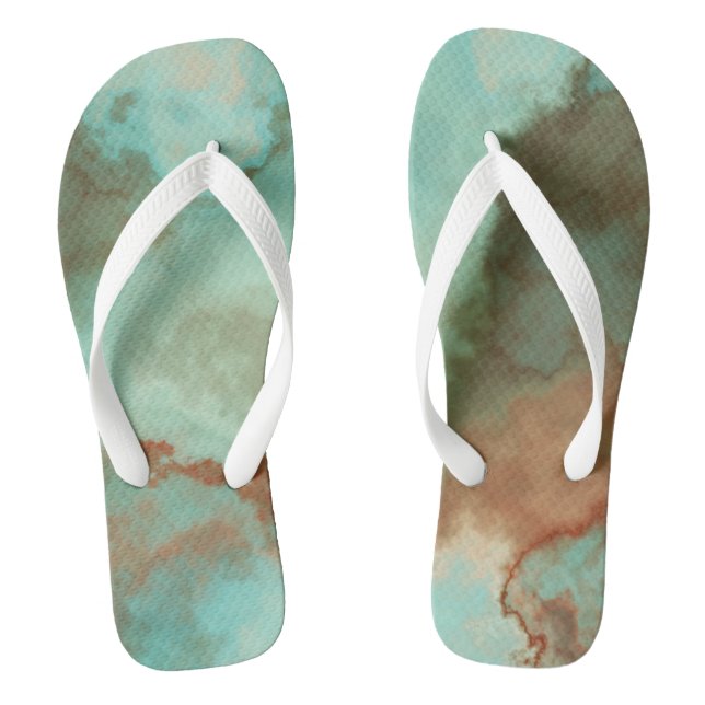 Turquoise Marble Abstract Flip Flops (Footbed)