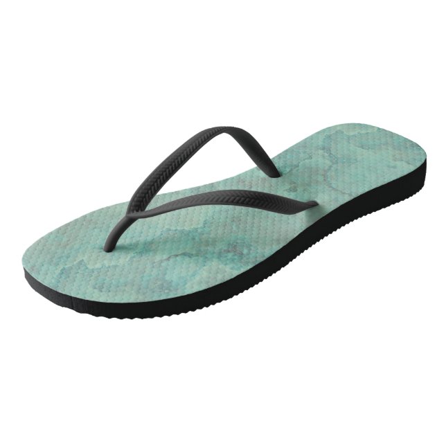 Turquoise Marble Abstract Flip Flops (Angled)