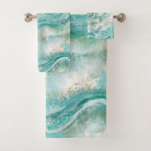Turquoise Marble Bath Towels Set Gift