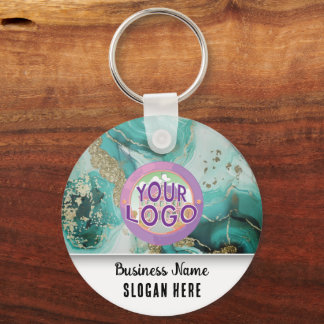 Turquoise Marble Branding Elegant Business Logo Key Ring