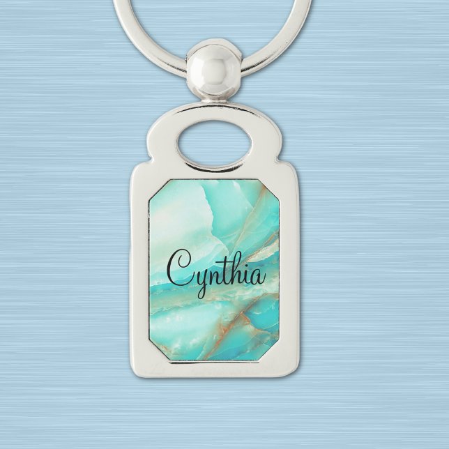 Turquoise Marble, Gold Accent Print, Rectangle Key Ring (Creator Uploaded)