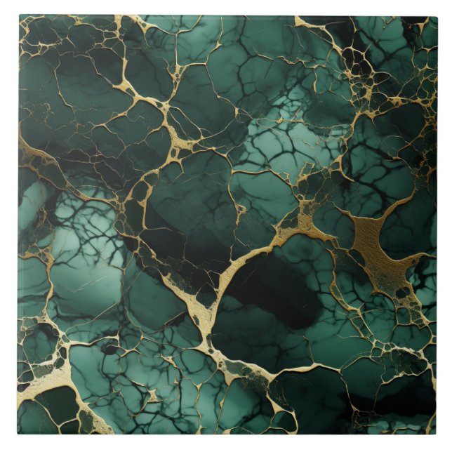 Turquoise Marble, Gold Veins, Seamless Elegance Tile (Front)