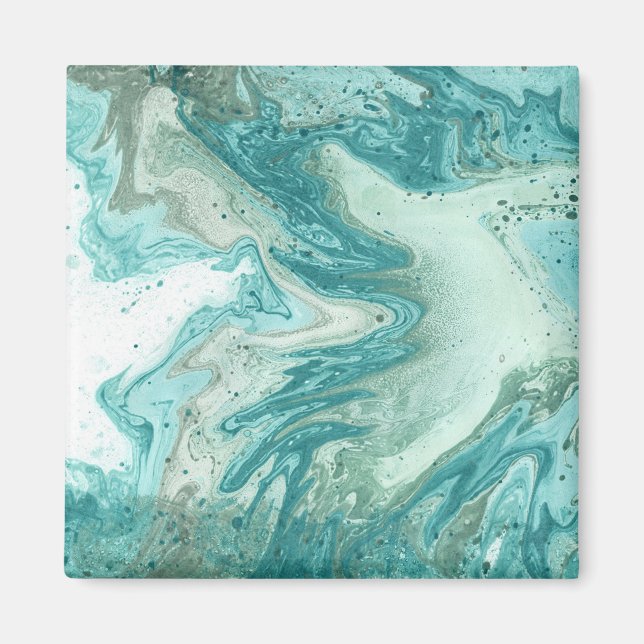 Turquoise marble image square magnet (Front)