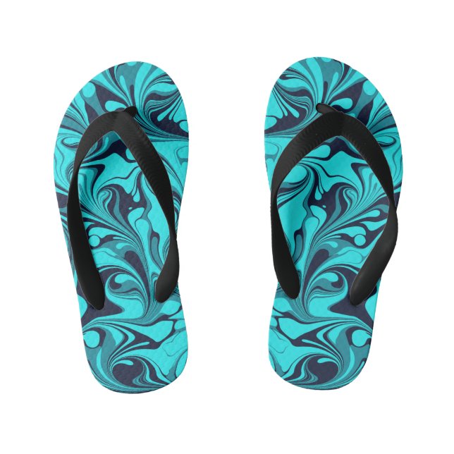 Turquoise Marble Kid's Flip Flops (Footbed)
