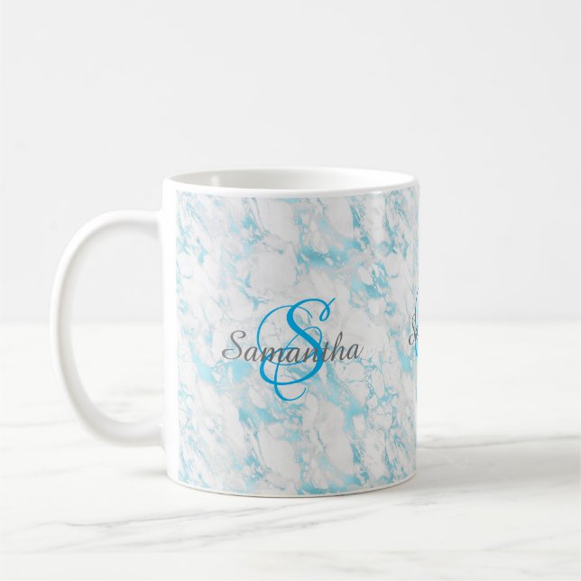 Turquoise Marble Monogram Coffee Mug (Left)