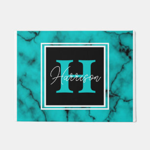 Turquoise Marble  Monogram Name Doormat