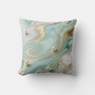Turquoise Marble Pearl Gold Swirl Cushion