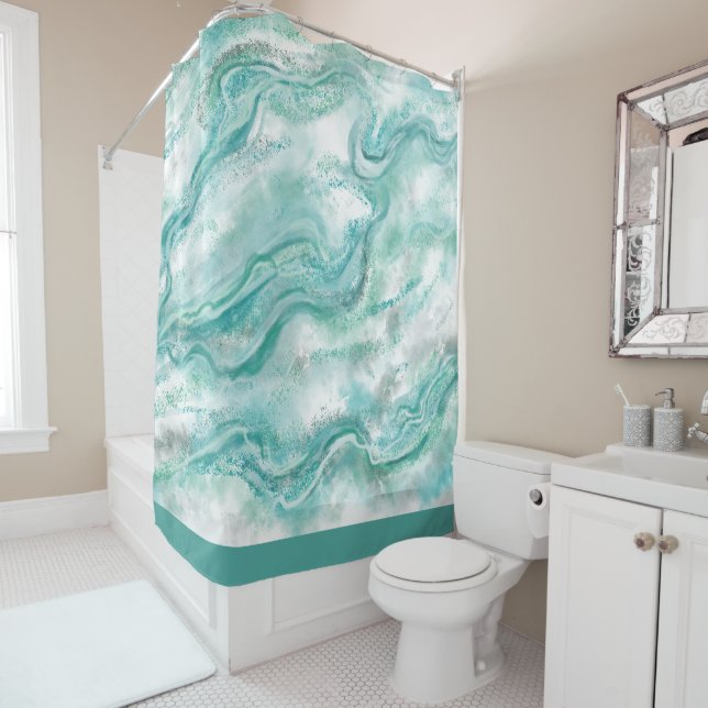 Turquoise Marble Shower Curtain (In Situ)