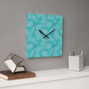 Turquoise marble square wall clock