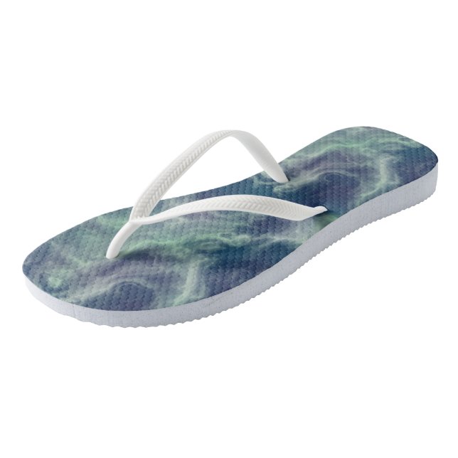 Turquoise Marble Swirl Abstract Flip Flops (Angled)