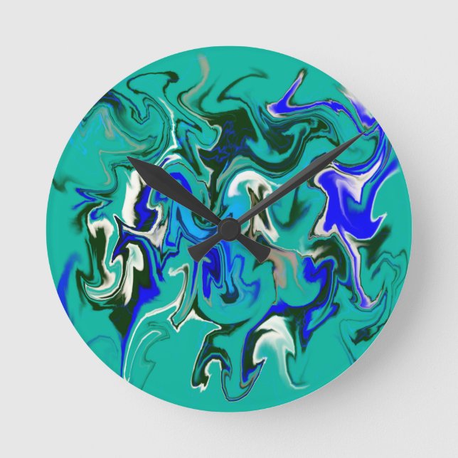 Turquoise marble texture round clock (Front)