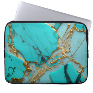 Turquoise Marble with Golden Veins Laptop Sleeve