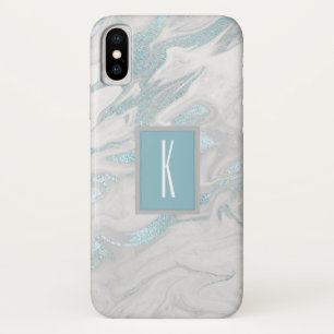 Turquoise Marbled Monogrammed iPhone X Case