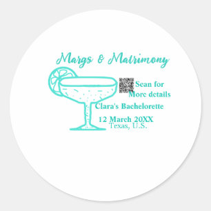 Turquoise Margs & Matrimony Bachelorette party Classic Round Sticker