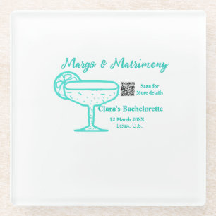 Turquoise Margs & Matrimony Bachelorette party Glass Coaster