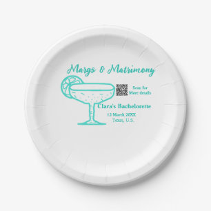 Turquoise Margs & Matrimony Bachelorette party Paper Plate