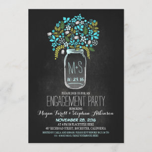 turquoise mason jar chalkboard engagement party invitation