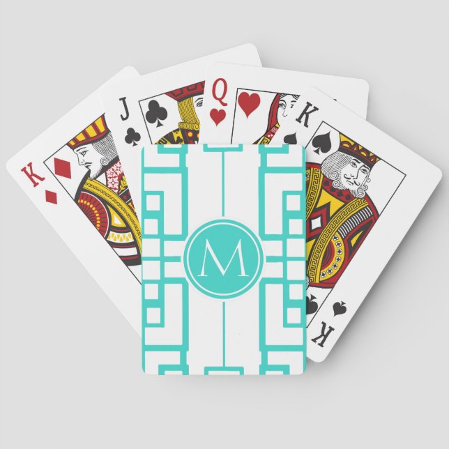 Turquoise Maze and Monogram Playing Cards (Back)