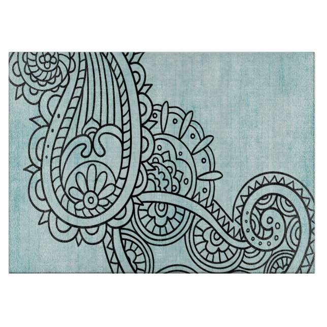 Turquoise Mehndi Motif Cutting Board (Front)