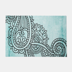 Turquoise Mehndi Motif Doormat