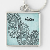 Turquoise Mehndi Motif Keychain
