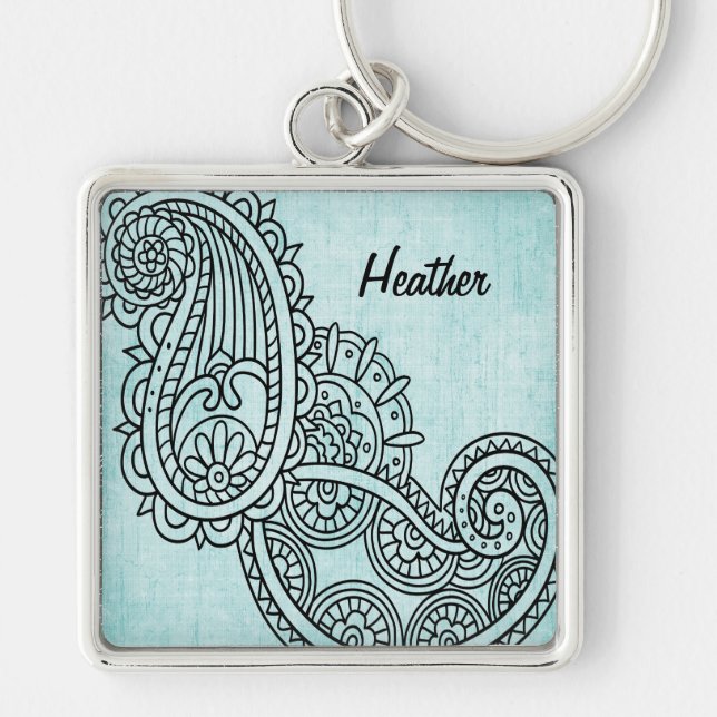 Turquoise Mehndi Motif Keychain (Front)