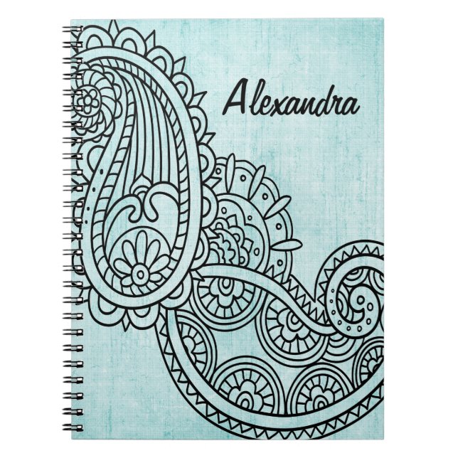 Turquoise Mehndi Motif Notebook (Front)
