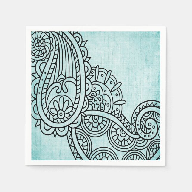 Turquoise Mehndi Motif Paper Napkins (Front)