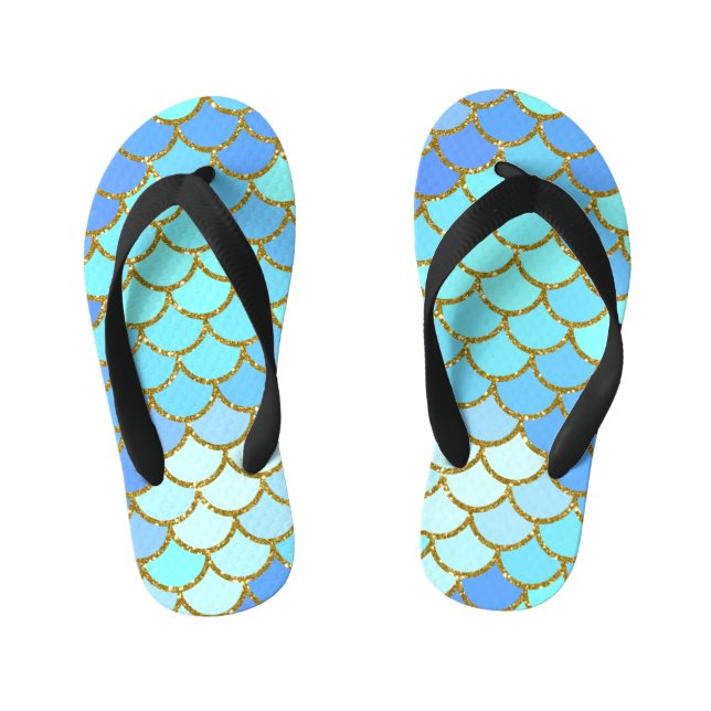 Turquoise Mermaid Scales Kid's Flip Flops (Footbed)