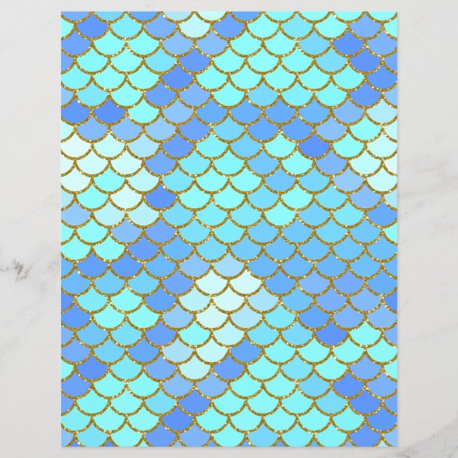 Turquoise Mermaid Scales Scrapbook Paper (Front)