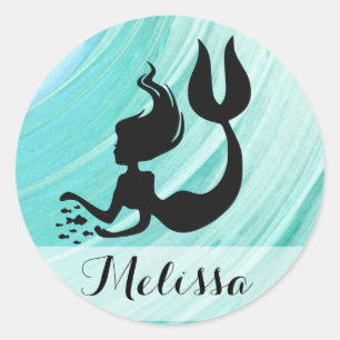 Turquoise Mermaid Silhouette Name Stickers