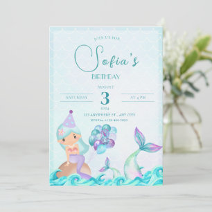 Turquoise Mermaid Tail Bright Colourful Birthday Invitation