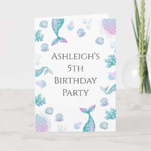 Turquoise Mermaid Themed Birthday Invitation