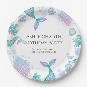 Turquoise Mermaid Themed Birthday Party Paper Plate