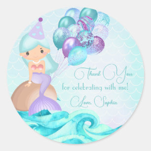 Turquoise Mermaid's Birthday Party Thank You Classic Round Sticker