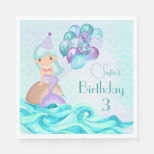 Turquoise Mermaid's Birthday Party Thank You  Napkin