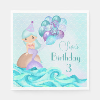 Turquoise Mermaid's Birthday Party Thank You  Napkin